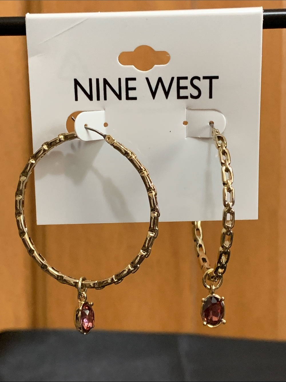 NWT Nine West gold tone purple stone hoop earrings